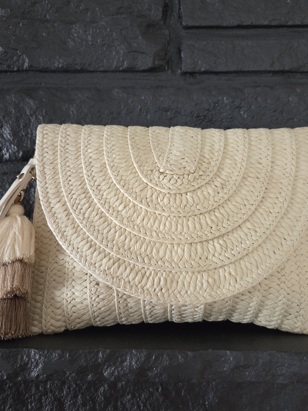 Woven Straw Clutch Handbag in Cream